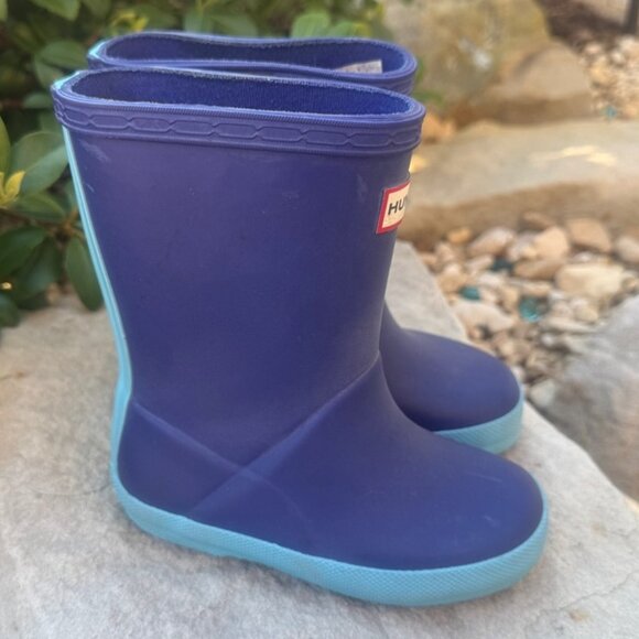 Hunter Classic Blue/Purple Rubber Rain Boots Kids Size 7B - Picture 1 of 8